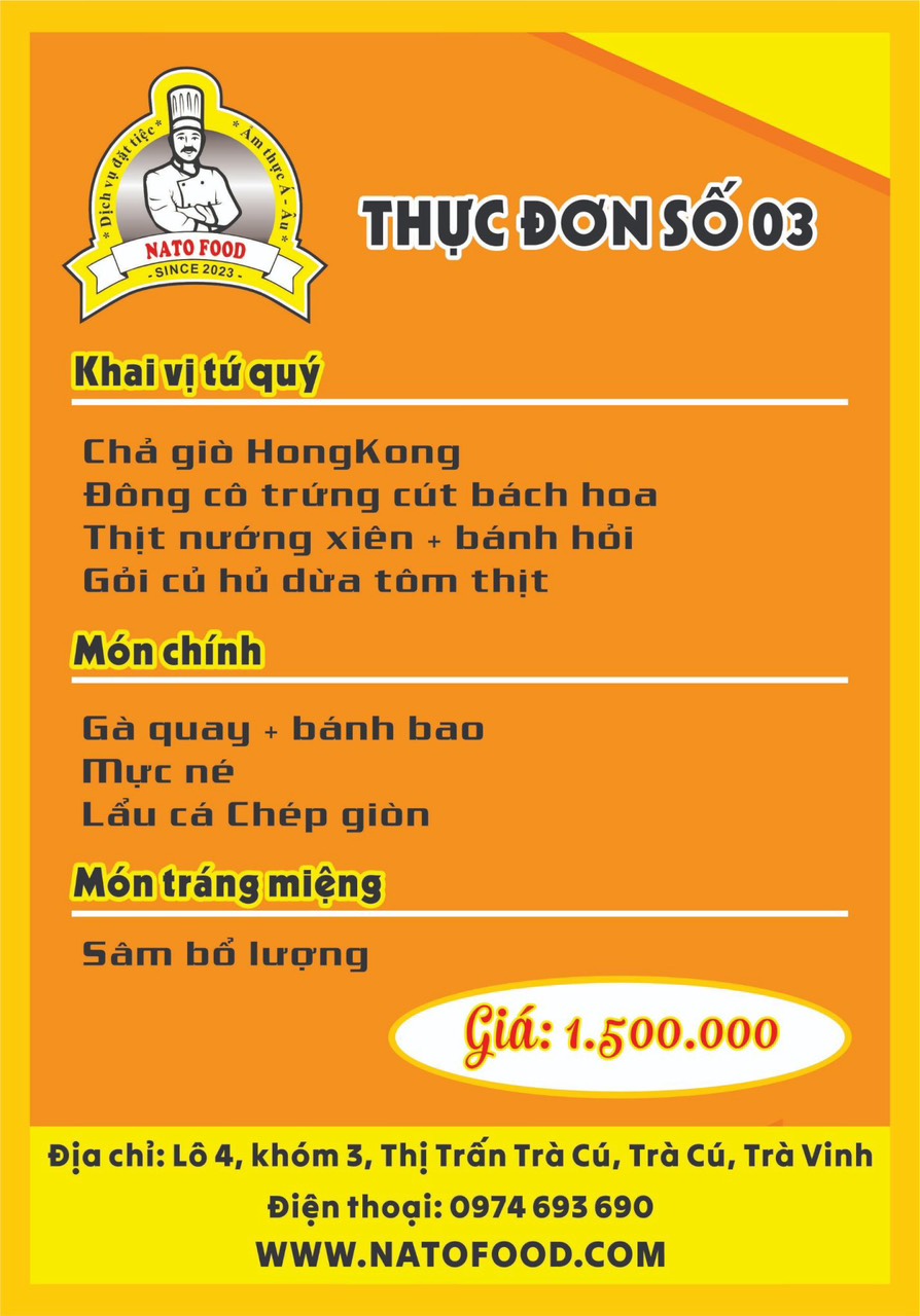 thực đơn tiệc