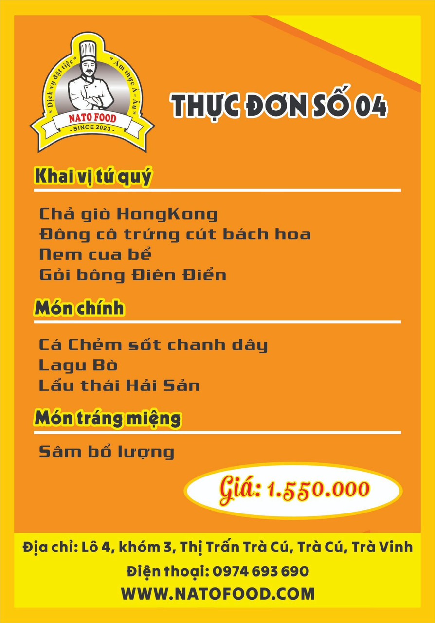 thực đơn đám tiệc