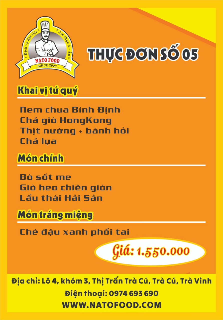 thực đơn đám tiệc